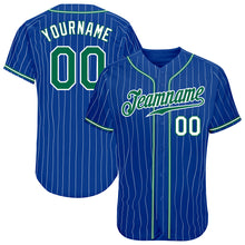 Load image into Gallery viewer, Custom Royal White Pinstripe Kelly Green-White Authentic Baseball Jersey
