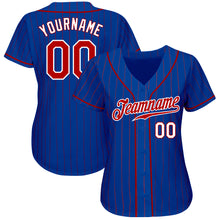 Load image into Gallery viewer, Custom Royal Red Pinstripe Red-White Authentic Baseball Jersey
