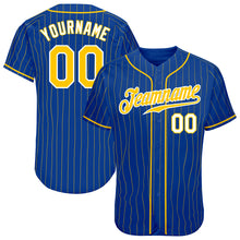 Load image into Gallery viewer, Custom Royal Gold Pinstripe Gold-White Authentic Baseball Jersey
