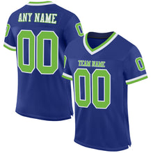 Load image into Gallery viewer, Custom Royal Neon Green-White Mesh Authentic Throwback Football Jersey
