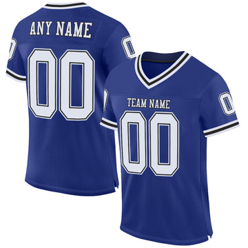 Custom Royal White-Black Mesh Authentic Throwback Football Jersey