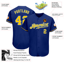 Load image into Gallery viewer, Custom Royal Gold-Light Blue Authentic Baseball Jersey
