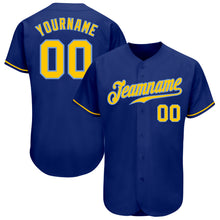 Load image into Gallery viewer, Custom Royal Gold-Light Blue Authentic Baseball Jersey
