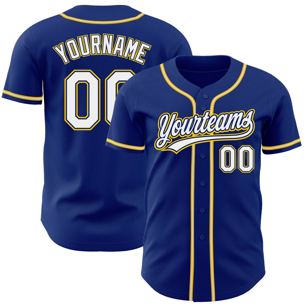 Custom Royal White-Gold Authentic Baseball Jersey