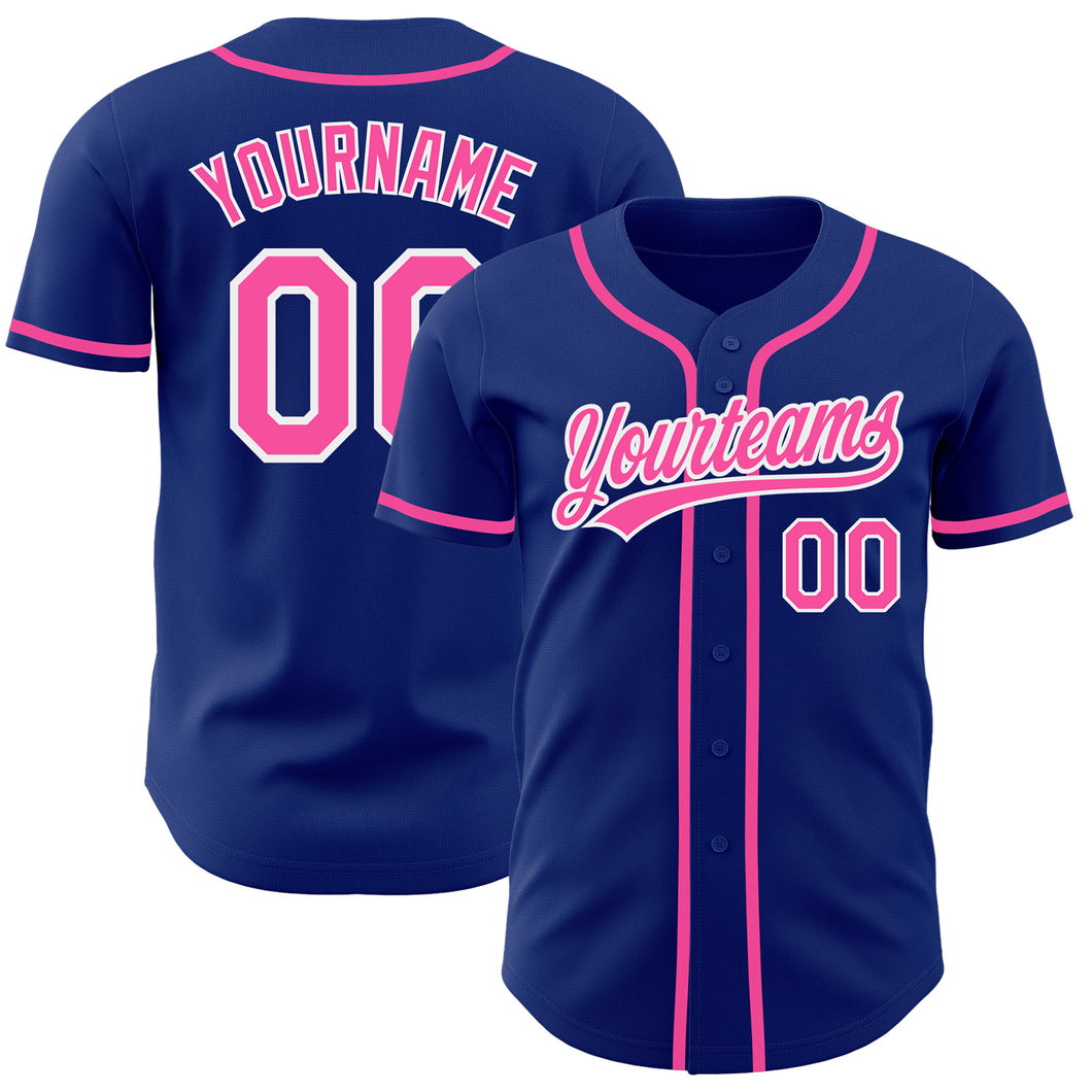 Custom Royal Pink-White Authentic Baseball Jersey