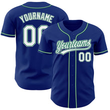 Load image into Gallery viewer, Custom Royal White Kelly Green-Gray Authentic Baseball Jersey
