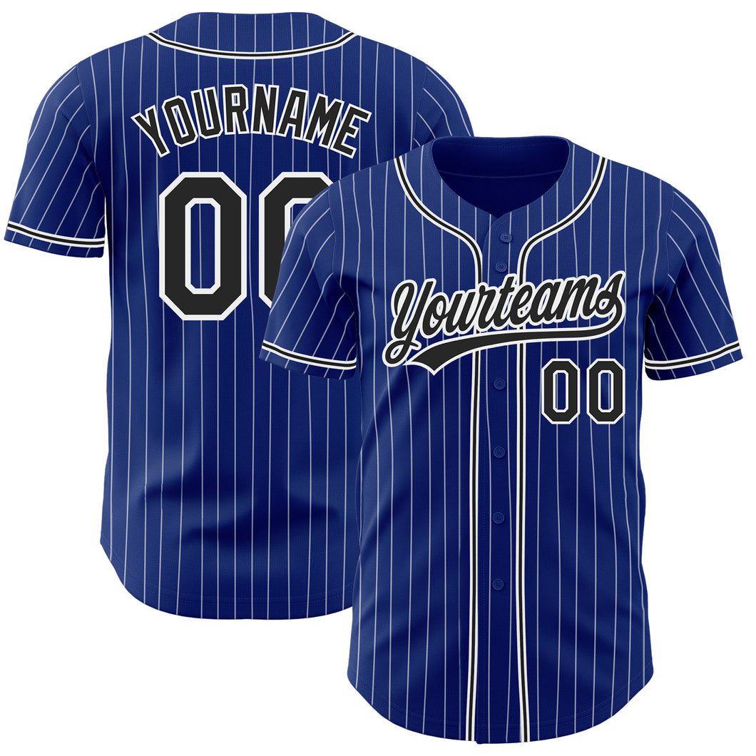 Custom Royal White Pinstripe Black Authentic Baseball Jersey