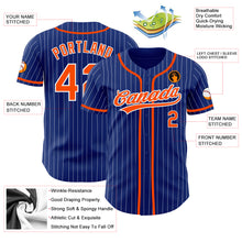 Load image into Gallery viewer, Custom Royal White Pinstripe Orange Authentic Baseball Jersey
