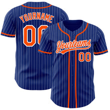 Load image into Gallery viewer, Custom Royal White Pinstripe Orange Authentic Baseball Jersey
