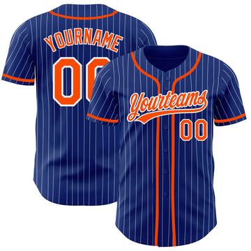 Custom Royal White Pinstripe Orange Authentic Baseball Jersey