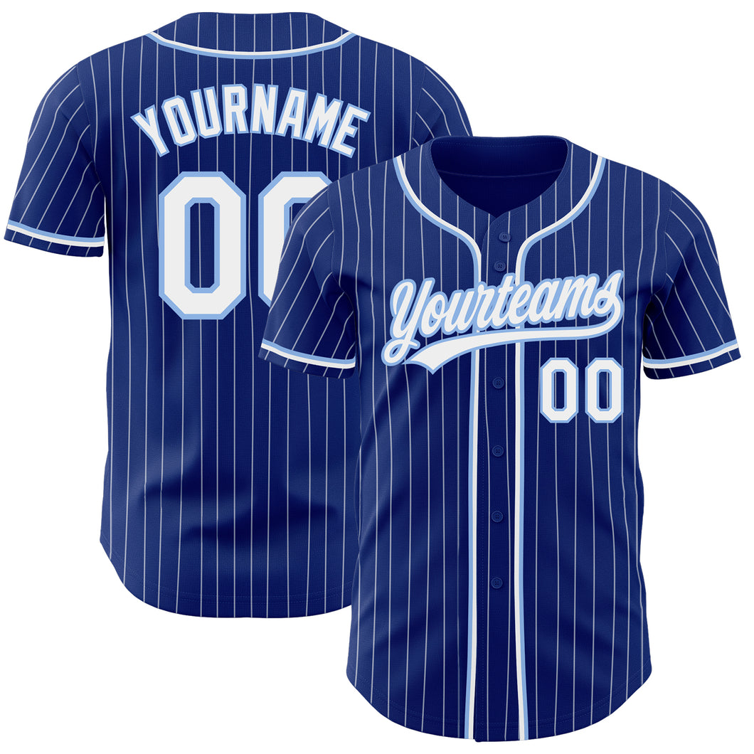 Custom Royal White Pinstripe White-Light Blue Authentic Baseball Jersey