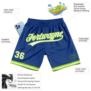 Custom Royal White-Neon Green Authentic Throwback Basketball Shorts