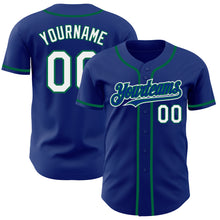 Load image into Gallery viewer, Custom Royal White-Kelly Green Authentic Baseball Jersey
