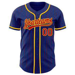 Custom Royal Red Pinstripe Yellow Authentic Baseball Jersey