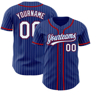 Custom Royal White Pinstripe Red Authentic Baseball Jersey