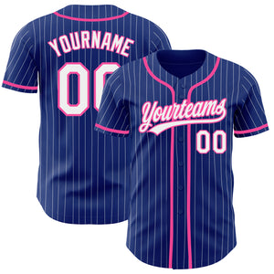 Custom Royal White Pinstripe Pink Authentic Baseball Jersey