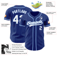 Load image into Gallery viewer, Custom Royal White Pinstripe Light Blue Authentic Baseball Jersey
