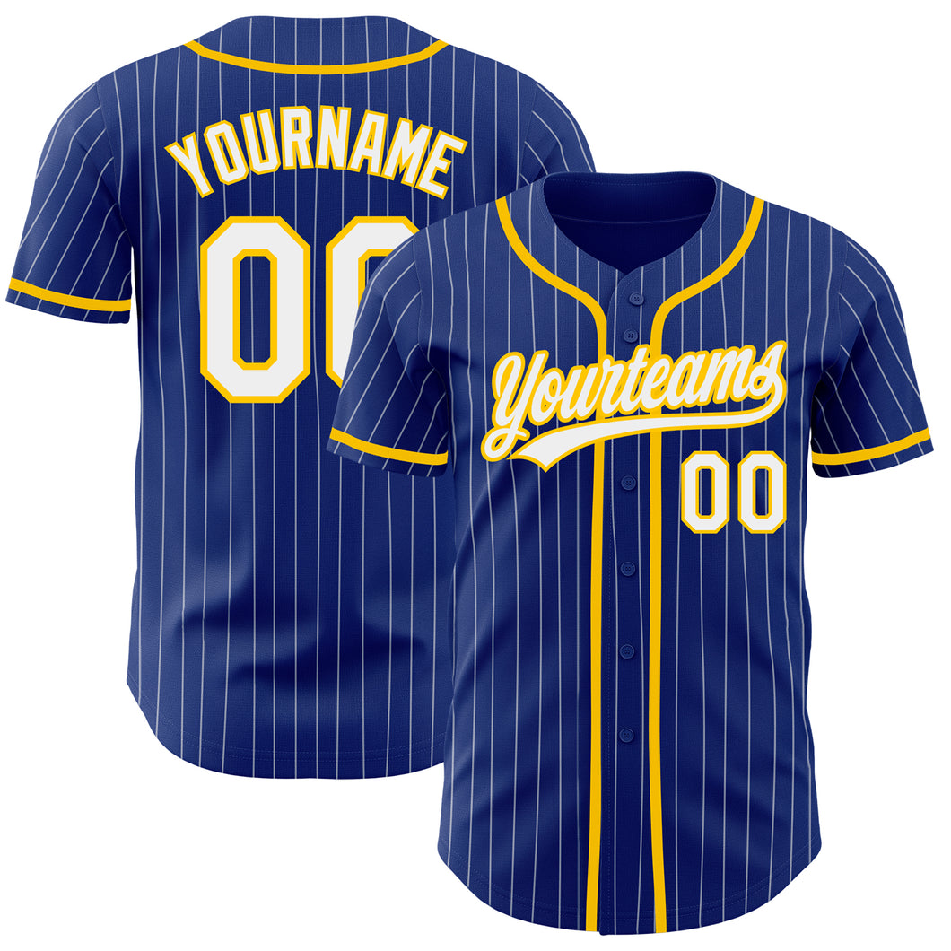 Custom Royal White Pinstripe Yellow Authentic Baseball Jersey