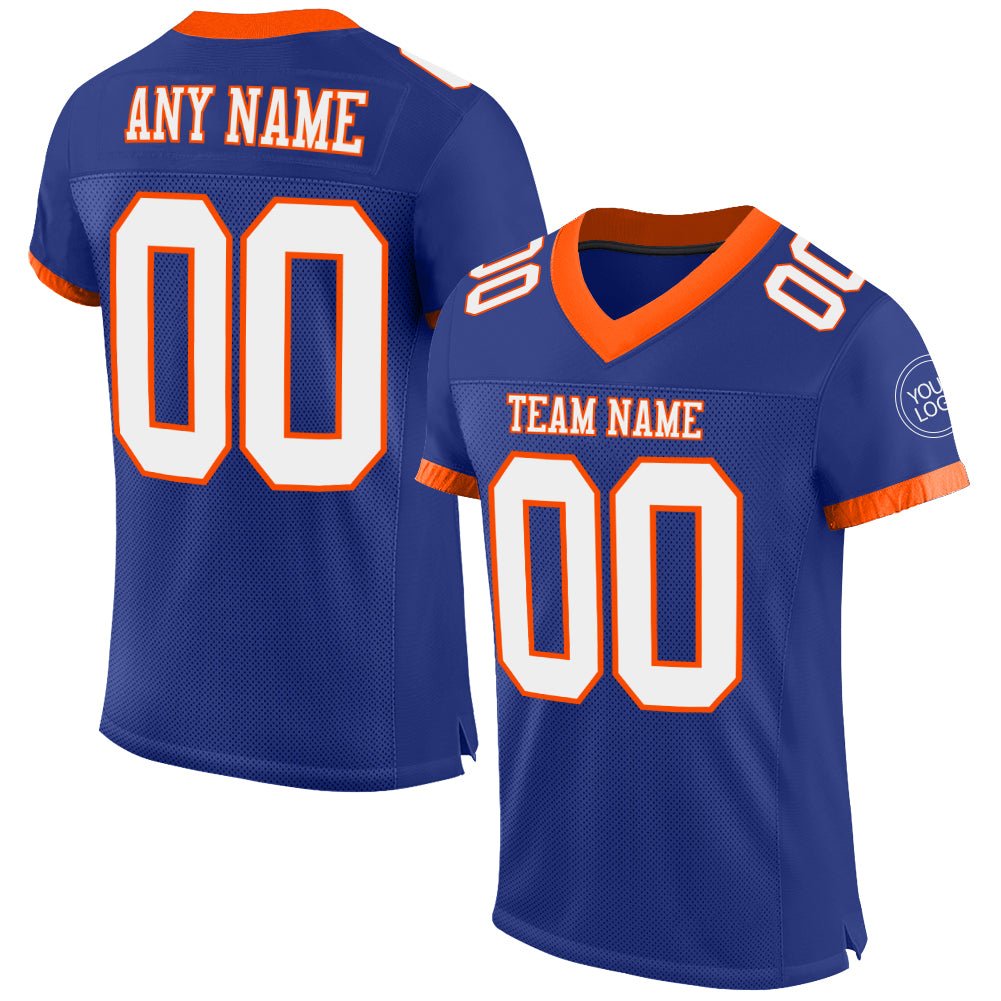 Custom Royal White-Orange Mesh Authentic Football Jersey