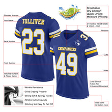 Load image into Gallery viewer, Custom Royal White-Yellow Mesh Authentic Football Jersey
