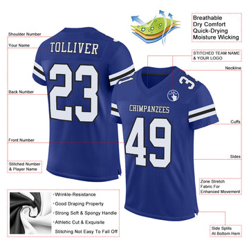 Custom Royal White-Black Mesh Authentic Football Jersey