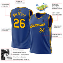 Load image into Gallery viewer, Custom Royal Gold-Black Authentic Throwback Basketball Jersey
