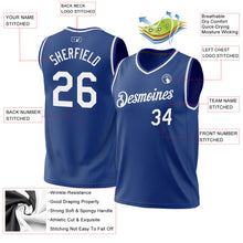 Load image into Gallery viewer, Custom Royal White Authentic Throwback Basketball Jersey
