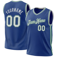 Load image into Gallery viewer, Custom Royal Kelly Green-Gray Authentic Throwback Basketball Jersey
