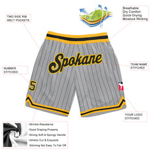 Load image into Gallery viewer, Custom Gray Black Pinstripe Black-Gold Authentic Basketball Shorts
