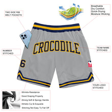 Load image into Gallery viewer, Custom Gray Navy-Gold Authentic Throwback Basketball Shorts
