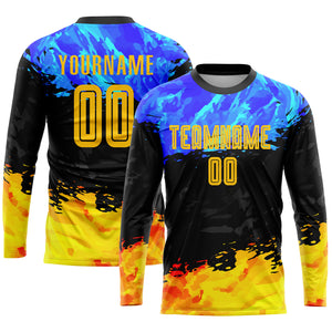 Custom Figure Gold-Royal Sublimation Soccer Uniform Jersey