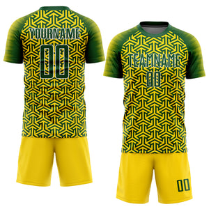 Custom Gold Green-White Sublimation Soccer Uniform Jersey