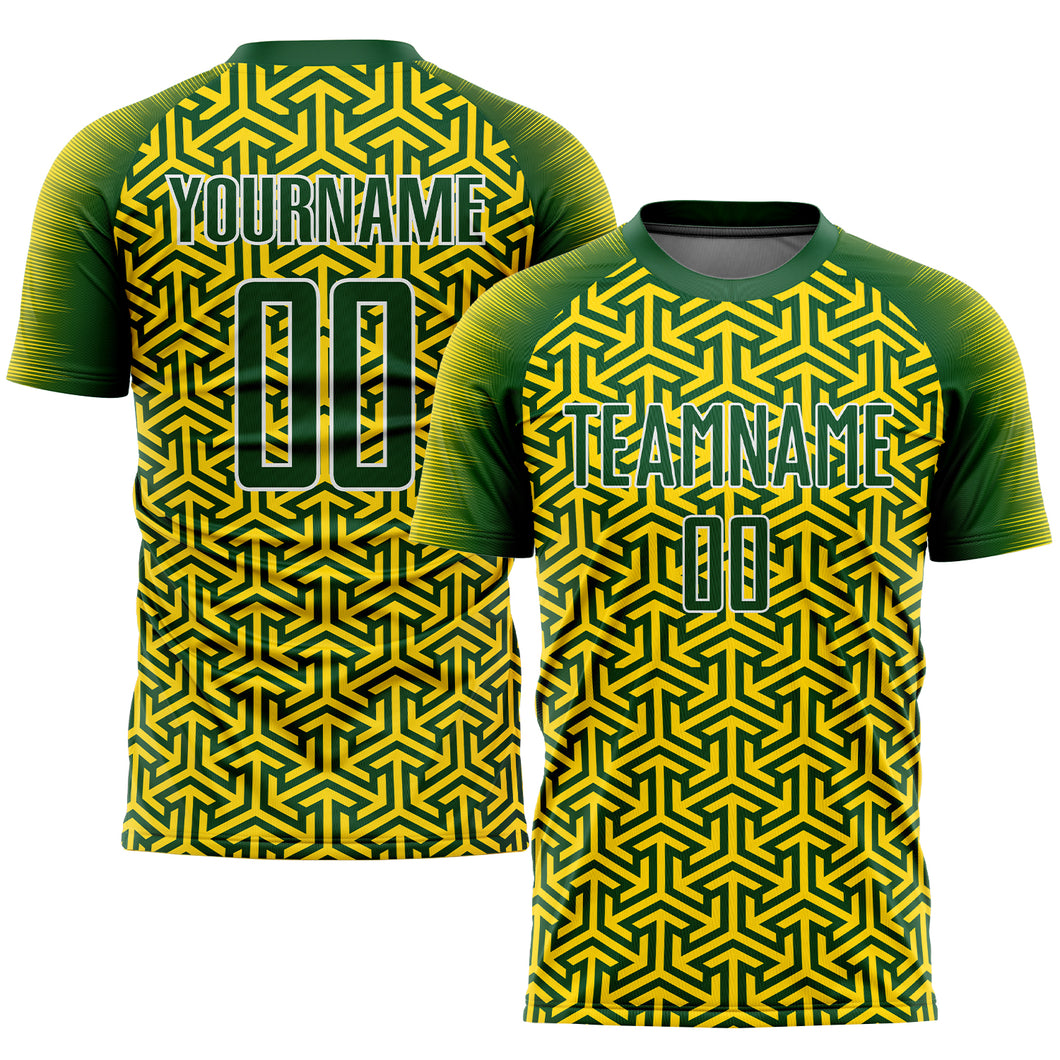 Custom Gold Green-White Sublimation Soccer Uniform Jersey