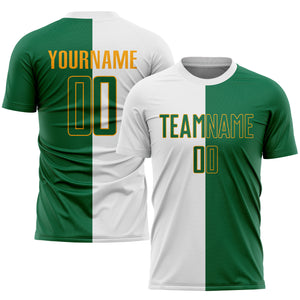 Custom White Kelly Green-Gold Sublimation Split Fashion Soccer Uniform Jersey