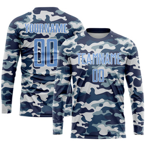 Custom Camo Light Blue-Royal Sublimation Salute To Service Soccer Uniform Jersey