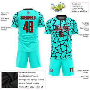 Custom Aqua Red-Black Sublimation Soccer Uniform Jersey