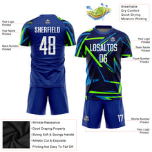 Load image into Gallery viewer, Custom Royal White-Neon Green Sublimation Soccer Uniform Jersey
