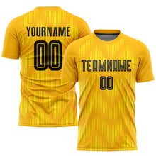 Load image into Gallery viewer, Custom Gold Black Sublimation Soccer Uniform Jersey
