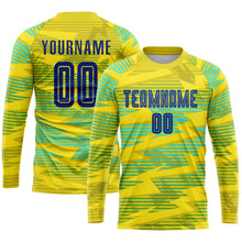 Load image into Gallery viewer, Custom Gold Royal-Light Blue Away Sublimation Soccer Uniform Jersey
