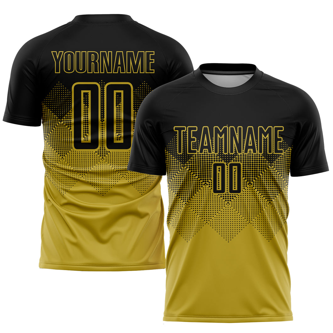 Custom Old Gold Black Sublimation Soccer Uniform Jersey