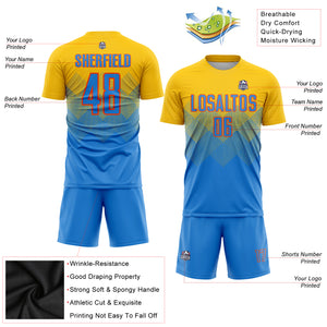 Custom Gold Powder Blue-Orange Sublimation Soccer Uniform Jersey