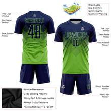 Load image into Gallery viewer, Custom Neon Green Navy Sublimation Soccer Uniform Jersey
