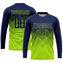 Load image into Gallery viewer, Custom Neon Green Navy Sublimation Soccer Uniform Jersey
