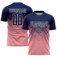 Load image into Gallery viewer, Custom Medium Pink Navy-White Sublimation Soccer Uniform Jersey
