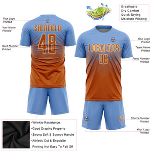 Custom Light Blue Texas Orange-Cream Sublimation Soccer Uniform Jersey