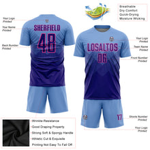 Load image into Gallery viewer, Custom Light Blue Dark Purple-Pink Sublimation Soccer Uniform Jersey
