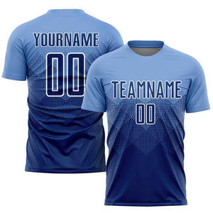 Custom Light Blue Navy-White Sublimation Soccer Uniform Jersey