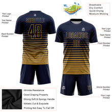 Load image into Gallery viewer, Custom Navy Old Gold Pinstripe Fade Fashion Sublimation Soccer Uniform Jersey
