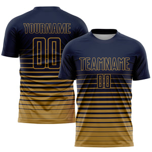 Custom Navy Old Gold Pinstripe Fade Fashion Sublimation Soccer Uniform Jersey