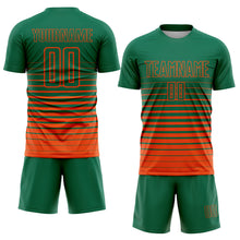 Load image into Gallery viewer, Custom Kelly Green Orange Pinstripe Fade Fashion Sublimation Soccer Uniform Jersey
